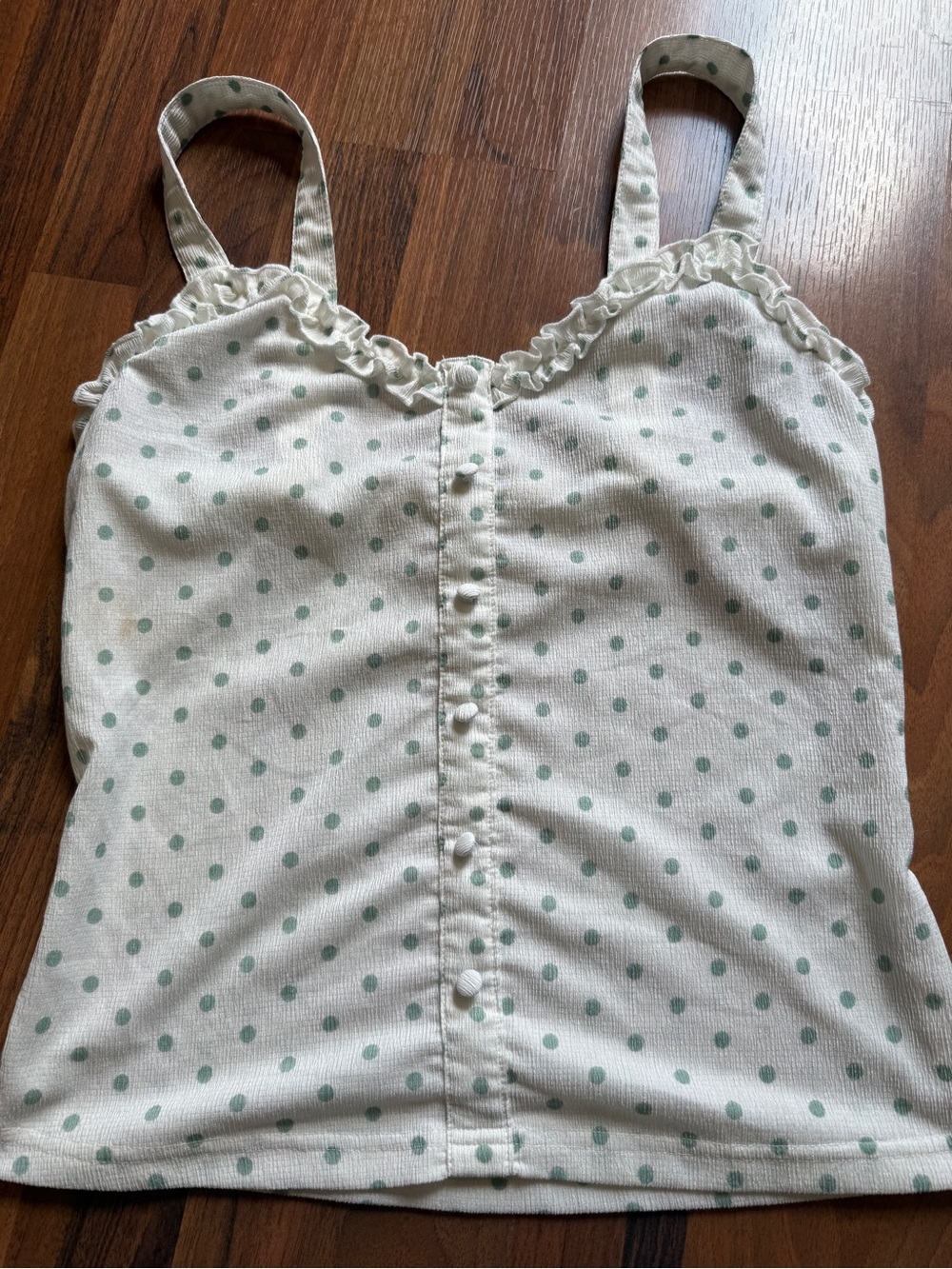 Women’s White Polka Dot Tank Top with Green Dots